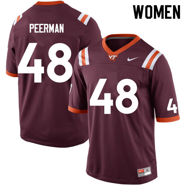 Women #48 Nikia Peerman Virginia Tech Hokies College Football Jerseys Sale-Maroon